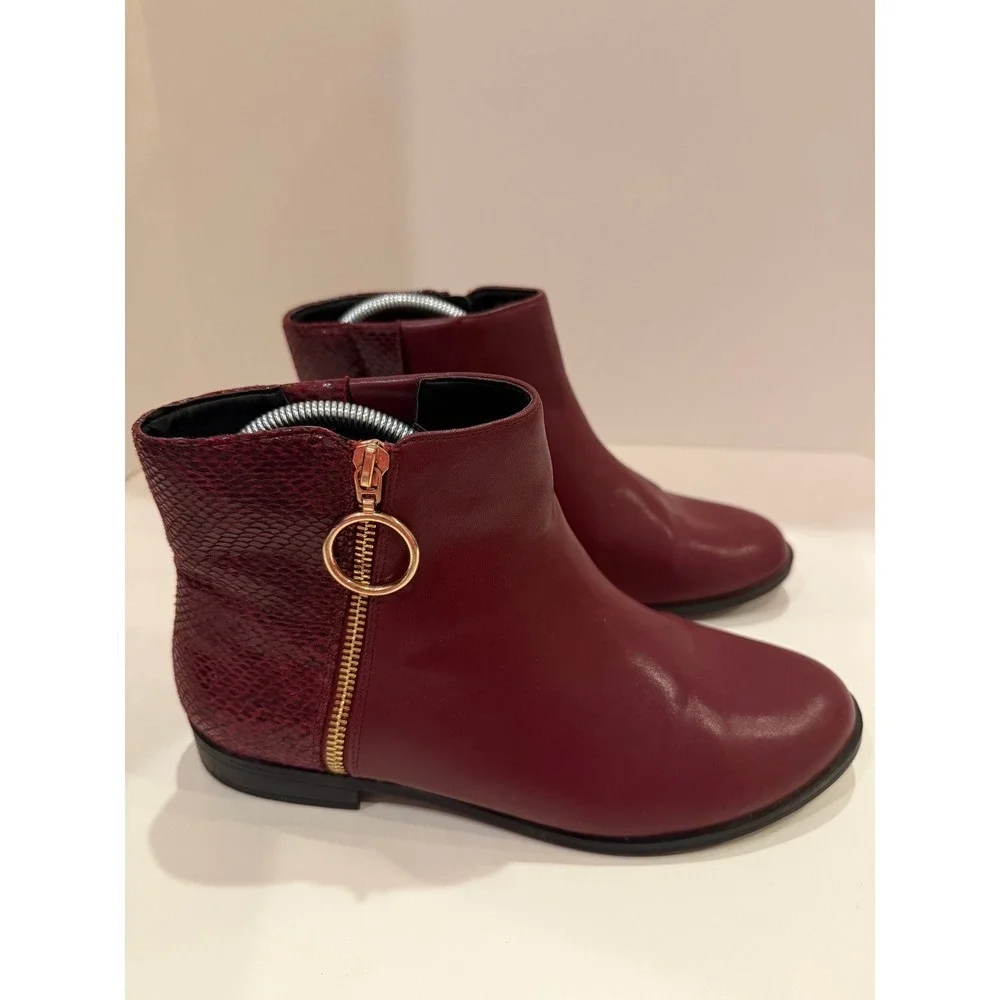 Comfortview Burgundy Faux‎ Leather Snake Embossed Zipper Ankle Boots Womens